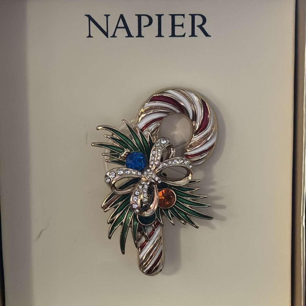 Napier Candy Cane with Bow Brooch